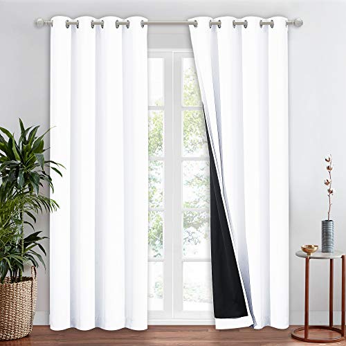 NICETOWN Full Shading Curtain for Windows, Super Heavy-Duty Black Lined Blackout Curtain for Bedroom, Privacy Assured Window Treatment (White, 1 Panel, 52 inches W x 95 inches L)