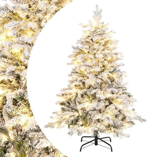 SPOTRAVEL Pre-Lit Artificial Christmas Tree, Snow-Flocked Xmas Tree(135 cm)