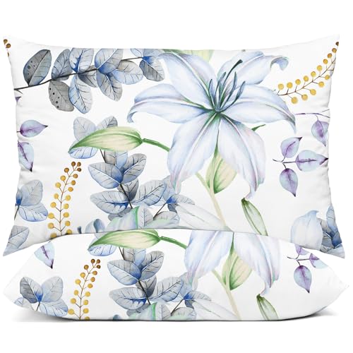 "YIYEA Pillow Cases Queen Size Set of 2, Ultra Soft Double Brushed Microfiber Pillowcases Queen, Floral Bed Pillow Covers, Fade Resistant, Easy Slip-On (20""x30"")"