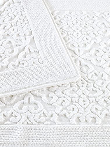 Questo Casa Bath Towel Set, 2 Piece Set, 8/2 Jacquard Compact Combed Aegean 800 g/m2, 60 x 50 cm (1 Piece), 60 x 100 cm (1 Piece), Cream