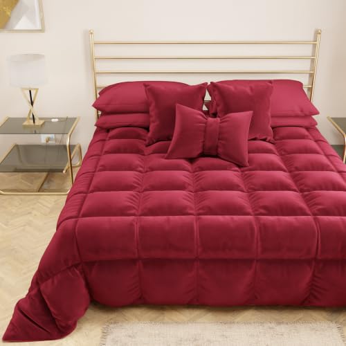 PETTI Artigiani Italiani - Velvet Winter Quilt 220x260 cm, Double-Sided Bedspread, 350 g/m??, Burgundy, Made in Italy