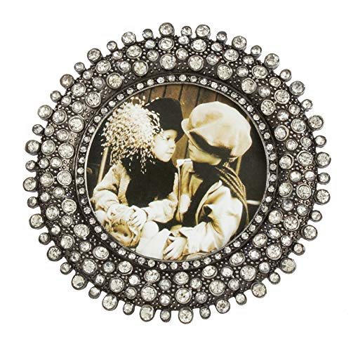 "SARO LIFESTYLE Jeweled Photo Frame, Silver, 3"" x 3"""
