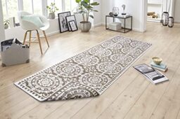 NORTHRUGS Indoor and Outdoor Rug Jardin 80 x 250 cm Reversible Rug Weatherproof Oriental Vintage Design Runner for Balcony Patio Garden Conservatory Living Room Waterproof in Linen