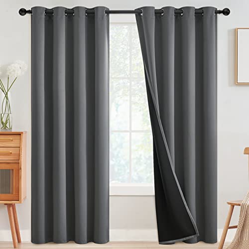 SimpleHome Grey 100% Blackout Curtains Room Darkening Living Room 84 Inch - Curtains for Bedroom,Thermal Insulated Grommet Window Drapes,Curtains for Living Room with Black Back,52 x 84 Inch,2 Panels