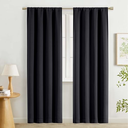 "Lecloud Black Blackout Curtains 78 Inches Long 2 Pcs, Rod Pocket Thermal Insulated Bedroom Decor Window Curtains, Modern Window Treatments Black Out Drapes for Living Room, Each Panel 40"" W x 78"" L"