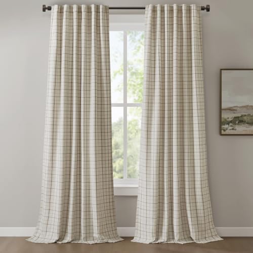 "Madison Park Anaheim Cabin Plaid Curtain Window, Thermal Insulated Fleece Lining, Living Room Decor Light Blocking Drape for Bedroom, 1-Single Panel Pack, 50"" x 108"" Rod Pocket Natural"