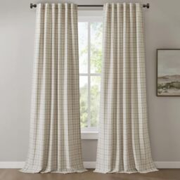 "Madison Park Anaheim Cabin Plaid Curtain Window, Thermal Insulated Fleece Lining, Living Room Decor Light Blocking Drape for Bedroom, 1-Single Panel Pack, 50"" x 108"" Rod Pocket Natural"