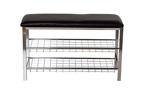 ASPECT 3-Tier Storage Bench Chromed Shoe Rack With Black Seat Cushion, Steel