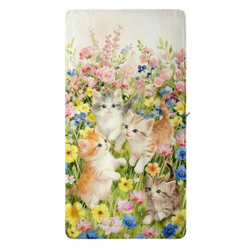 GAIIIIYOU Cute Cat Floral Bath Towels Highly Absorbent Coral Fleece Oversized Bathroom Towel for Cat Lover
