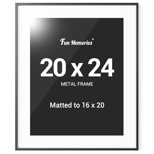 Fun Memories 20x24 Black Frame with Mat for 16x20 Photo, 20x24 Aluminum Picture Frame with 16x20 Mat with Plexiglass - Vertical and Horizontal Display - Wall Hook Hanging Hardware Included -Set of 1