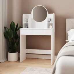 GFW Idis Dressing Table with Mirror & Storage, White Vanity Desk with Drawer & Shelving
