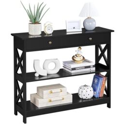 Yaheetech Console Table, Drawer & Shelves, 99.8 × 29.8 × 80 cm, Black