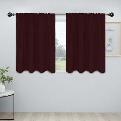 Easy-Going Rod Pocket Blackout Curtains for Bedroom, Room Darkening Window Curtains for Living Room, Thermal Insulated Noise Reduction Solid Window Drapes, 2 Panels(42x36 in, Wine)