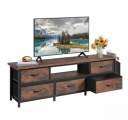 YITAHOME TV Cabinet, TV Stand Cabinet Unit for Living Room with 5 Foldable Drawers and Shelves TV Stand Unit with RGB LED Lighted TV Entertainment Center with Cabinet, 160x35x55cm