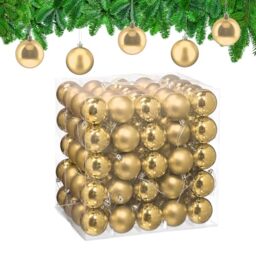 Relaxdays Christmas Baubles, Set of 100, Festive Tree Ornaments, D: 6 cm, Holiday Decorations, Shiny & Matte, Gold