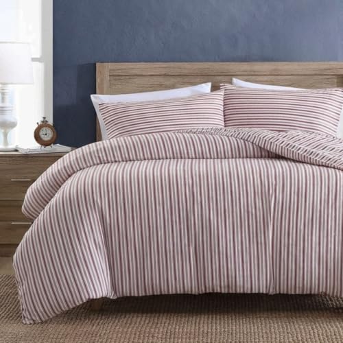 Nautica- Twin Duvet Cover, Cotton Reversible Bedding with Button Closure, Casual Home Décor for All Seasons (Coleridge Stripe Red, Twin)