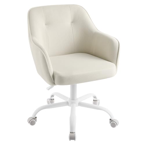 SONGMICS Office Chair, Swivel Desk Chair, for Makeup Vanity, Adjustable Height, Armrests, 110 kg Load, Corduroy Fabric, Home Office, Study, Bedroom, Sand Beige OBG019LZ02