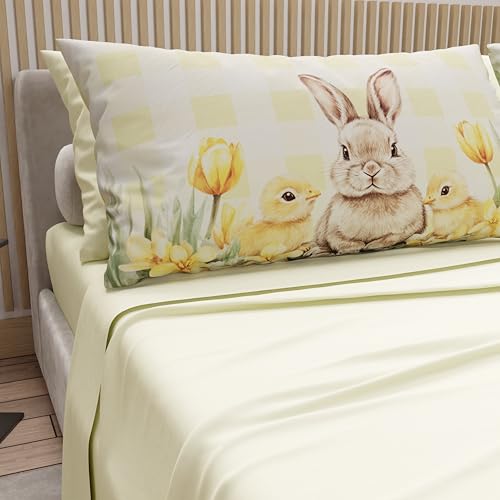 PETTI Artigiani Italiani - Easter Cotton Sheets with Pillowcases in Digital Print, Single Bed Sheet, Single Bed Set, 30 Cream