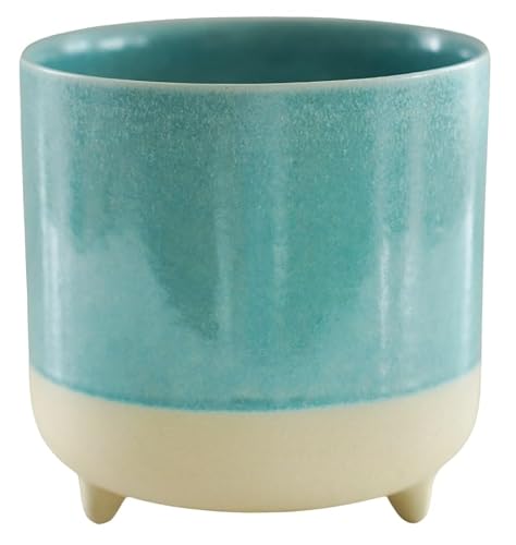 Ivyline Jolie Matte Reactive Glaze Tri-Foot Planter in Aqua - Stylish and Waterproof - Indoor Ceramic Raised Houseplant Pot with Feet - H12cm x D12cm