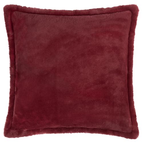 furn. Kallu Faux Fur Feather Filled Cushion – Soft Fluffy Decorative Cushion with Oxford Edge (Berry - 45x45cm)