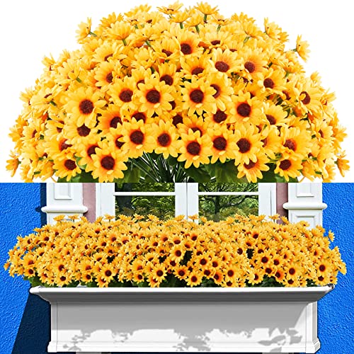 10 Bundles Artificial Fake Daisy Flowers for Outdoor Decoration,UV Resistant Faux Plastic Fabric Greenery Shrubs Plants Fake Chrysanthemum Hanging Planter Kitchen Home Wedding Office Garden Decor