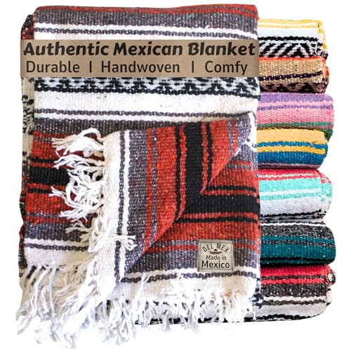 "Del Mex Classic Mexican Blanket, Large Authentic Woven Falsa Throw (75""x50""), Artisan Southwest D??cor for Beach, Yoga, Outdoors (Terracotta)"
