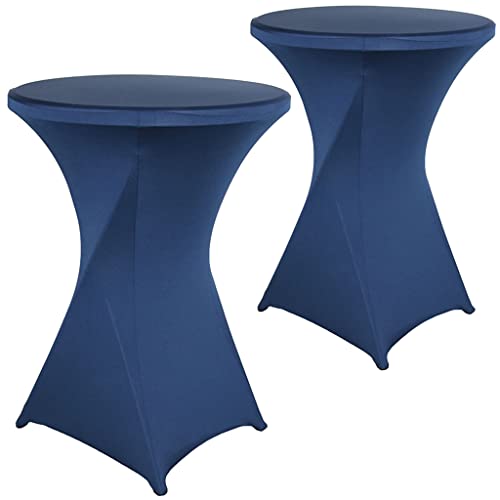Jusmate 2 Pack 32x43 Inch Navy Blue Spandex Cocktail Table Covers, Fitted Round Cocktail Tablecloth, Stretch Highboy Table Cover Cloth for Wedding, Party, Banquet, Event, Restaurant