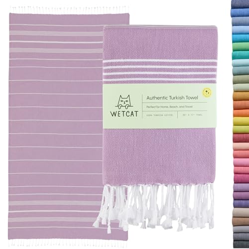 WETCAT Turkish Beach Towel Oversized 38x71 100% Cotton Sand Free Quick Dry Towel Extra Large Turkish Towel Light Travel Towel for Adults Beach Gifts Beach Accessories - Lilac