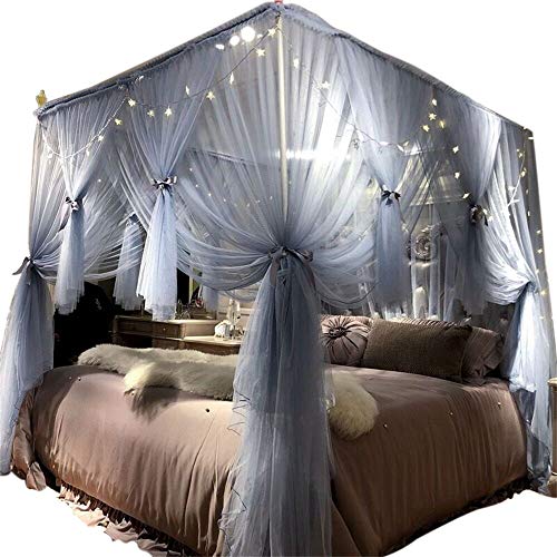 "Joyreap 4 Corners Post Canopy Bed Curtain for Girls & Adults - Royal Luxurious Cozy Drape Netting - Cute Princess Bedroom Decoration Accessories (Gray-Blue, 86"" W x 78"" L, King)"