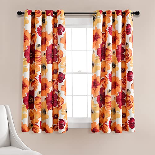 "Lush Decor Leah Light Filtering Window Curtain Panel Pair, 63"" L x 52"" W, Red & Orange"