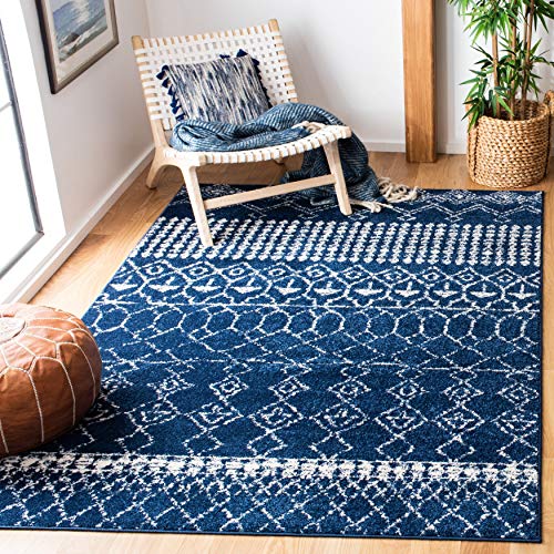 Safavieh Boho Rug for Living Room, Dining Room, Bedroom - Tulum Collection, Short Pile, in Navy and Ivory, 240 x 300 cm