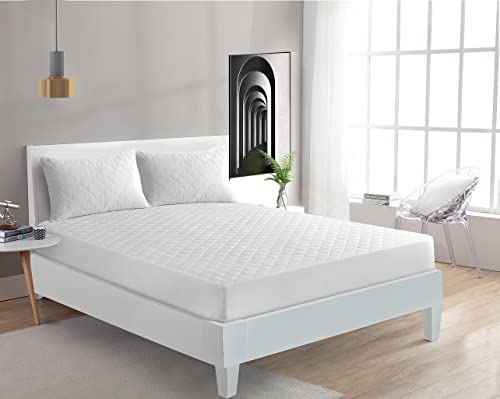 Quilted Double Mattress Protector Deep Fit Protective Mattress Cover Luxury Anti-Allergenic White