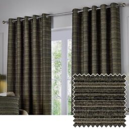 Paoletti Jupiter Room Darkening Eyelet Curtain Pair – Elegant Jacquard Chenille Lined Ring Top Drapes (Black/Gold - 168x137cm)
