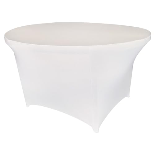 Goldstream Point White 48 Inch (4 Foot) Round Spandex Cocktail Tablecloth Folding Cover Stretch