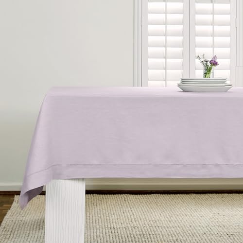 Solino Home 100% Pure Linen Tablecloth Lilac, Classic Hemstitch 60 x 90 in - Classic Hemstitch Table Cloth For Thanksgiving Dining, Home Decor, Indoor & Outdoor Use, Parties, Gifting, Machine Washable