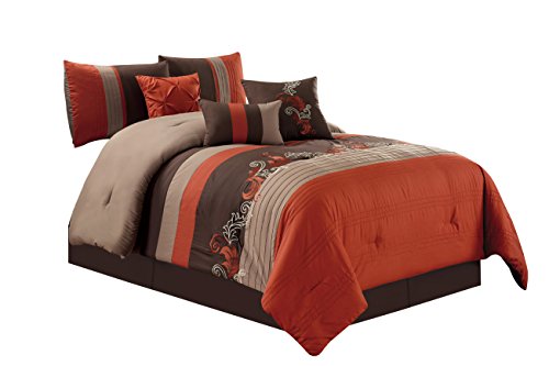 Chezmoi Collection Napa 7-Piece Luxury Autumn Leaves Scroll Embroidery Bedding Comforter Set (California King, Rust Orange/Brown/Taupe)