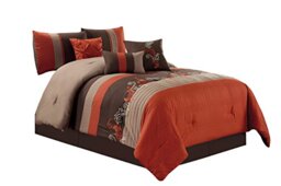 Chezmoi Collection Napa 7-Piece Luxury Autumn Leaves Scroll Embroidery Bedding Comforter Set (California King, Rust Orange/Brown/Taupe)