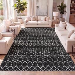 JONATHAN Y MOH101D-5 Moroccan HYPE Boho Vintage Diamond Indoor Area Rug, Bohemian, Southwestern, Casual Easy Cleaning, Bedroom, Kitchen, Living Room, Non Shedding, Black/Ivory, 150 cm X 240 cm
