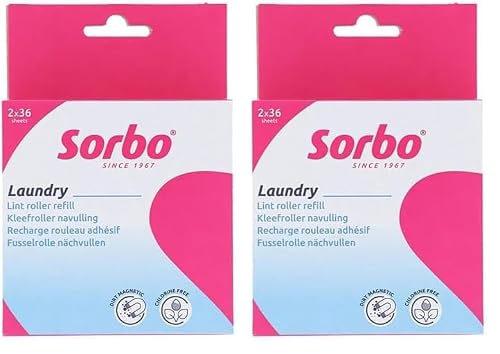 Sorbo Lint Roller, 36 Sheets, Chlorine-Free Sheets, 100% Recycled Plastic Body, Perfect for Quick and Easy Lint and Pet Hair Removal, Household Essential (Pack of 2)