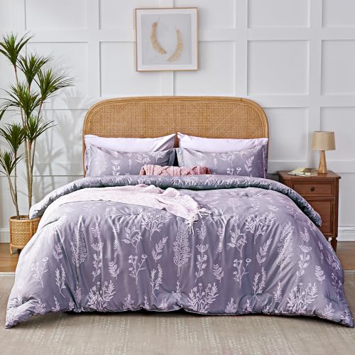 Kozyhvn Twin XL Comforter Set Lavender, Cute Floral Bed in a Bag Twin XL Boho 5 Pieces, Soft Fluffy Bedding Sets with Comforter, Sheets, Pillowcase & Sham, All Season, Purple