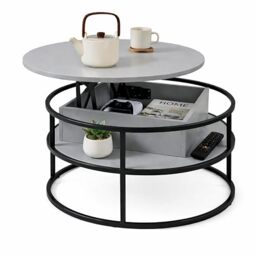 Relaxdays height-adjustable coffee table with storage, 46x80 cm, lift-top, MDF/metal, grey/black