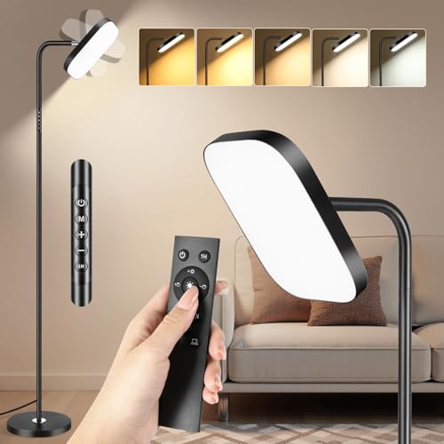 LED Floor Lamp 36W Uplighter Standing Light with Remote Control 3200lm Dimmable Adjustable Floor Reading Lamp with 5 Color Temperature and 360°Rotating Head for Living Room, Bedroom, Office, Black