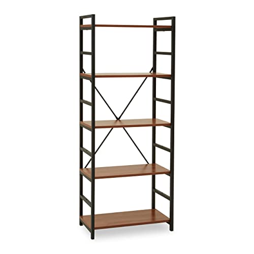 Premier Housewares Red Pomelo 5 Tier Shelf Unit With Black Powder-Coated Metal Frame-Compact Wall Shelving Unit For Home Office-Industrial Bookcase Unit For Decorative Items