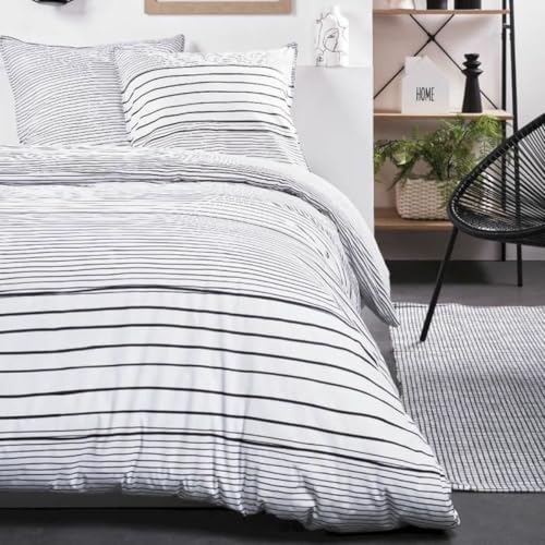 TODAY Sunshine Double Striped Cotton Duvet Cover Set - White and Black - 220 x 240 cm