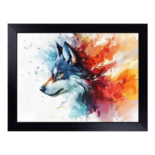 Lap Tray with Bean Bag Cushion, Husky Dog View - Handmade in the UK, Raised Wooden Edge, Padded Cushion, Heat-Resistant Wipe-Clean Surface, for Meals, Laptops and Crafts