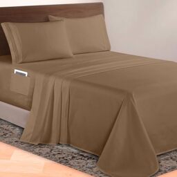 Elegant Comfort Luxurious 1500 Premium Hotel Quality Microfiber 4-Piece Sheet Set, 18-24 Inches Deep - Extra Deep Pocket Sheets - Ultra Soft 4PC Deep Pocket Sheets, Queen, Taupe