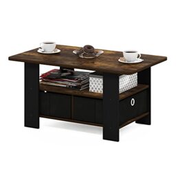 Furinno ANDREY Coffee Table with Storage and Bin Drawer, Amber Pine