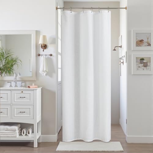 KOUFALL Textured Cloth Farmhouse Shower Curtain for Bathroom Small Stall 36x72 Inch Linen Fabric Half Narrow Waterproof RV Shower Curtains for Bathtub Ensuite Plain White
