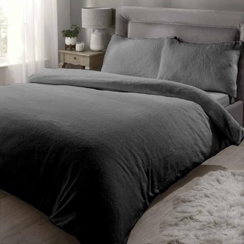 Rapport Home Soft Luxurious Teddy Fleece Quilt Cover Bedding Set King Charcoal