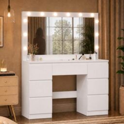 JUMMICO Dressing Table with LED Mirror, 120cm Vanity Desk